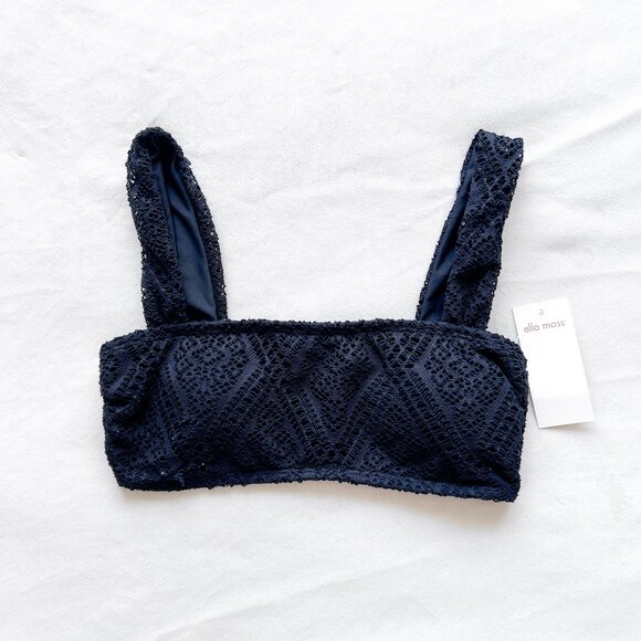 Ella Moss Black Bandeau Lace Crochet Bikini Top - Picture 1 of 4